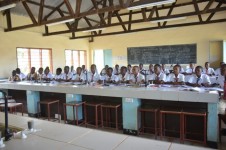  Students in the chemistry lab with their teacher during the lesson 